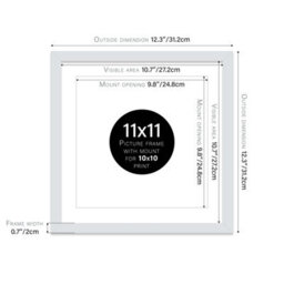 "11X11"" Light Grey Picture Frame - 11X11"" Square Frame With 10X10"" Mount For 11X11""/10X10"" Pictures Moderrn Style Thin Edge, 1 Pack" - thumbnail 2