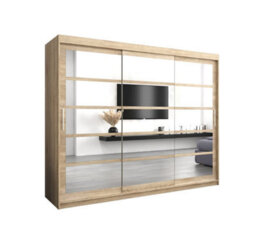 Arte Timeless Oak Sonoma Sliding Door Wardrobe H2000mm W2500mm D620mm With Mirrored Panels And Silver Handles - thumbnail 2