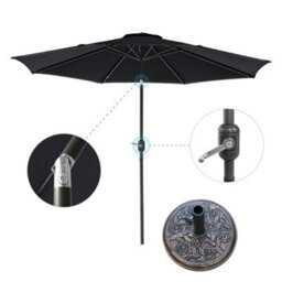 VRUC Outdoor 3M Parasol - Crank Up & Tilt Garden Parasol Umbrella Black And Base - thumbnail 1