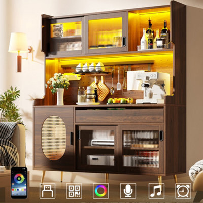 Matteo Brown Retro-Minimalist 5-Door Storage Cabinet With Led Lighting, Pegboard & Anti-Tip System, 145X39X171Cm - image 1
