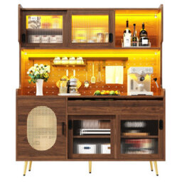 Matteo Brown Retro-Minimalist 5-Door Storage Cabinet With Led Lighting, Pegboard & Anti-Tip System, 145X39X171Cm - thumbnail 9