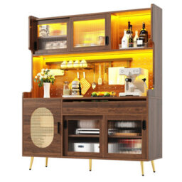 Matteo Brown Retro-Minimalist 5-Door Storage Cabinet With Led Lighting, Pegboard & Anti-Tip System, 145X39X171Cm - thumbnail 8