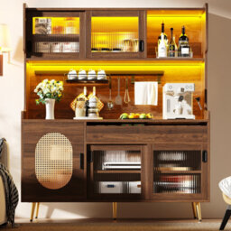 Matteo Brown Retro-Minimalist 5-Door Storage Cabinet With Led Lighting, Pegboard & Anti-Tip System, 145X39X171Cm - thumbnail 5