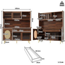 Matteo Brown Retro-Minimalist 5-Door Storage Cabinet With Led Lighting, Pegboard & Anti-Tip System, 145X39X171Cm - thumbnail 7