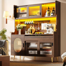 Matteo Brown Retro-Minimalist 5-Door Storage Cabinet With Led Lighting, Pegboard & Anti-Tip System, 145X39X171Cm - thumbnail 3