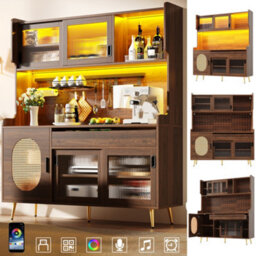 Matteo Brown Retro-Minimalist 5-Door Storage Cabinet With Led Lighting, Pegboard & Anti-Tip System, 145X39X171Cm - thumbnail 2