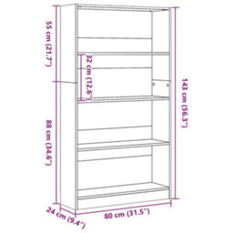 Berkfield Bookcase Brown Oak 80X24X143 Cm Engineered Wood - thumbnail 9