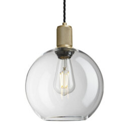 Industville Knurled Glass Globe Pendant Light - 9 Inch, Clear Glass Globe - 9 Inch, Brass Pendant Holder - thumbnail 1