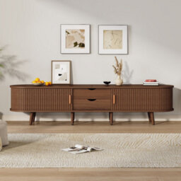Btm Tv Cabinet 175X40X42Cm Oval Stand 2 Drawers Sliding Doors Storage Shelf Mdf Dark Oak For 70 Inch Tv