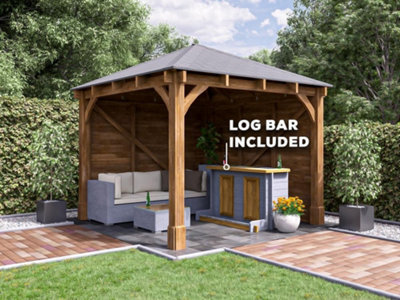 Dunster House Garden Bar Gazebo 3M X 3M Roof Shingles, Heavy Duty Garden Shelter With Log Bar Included Leviathan - image 1