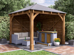 Dunster House Garden Bar Gazebo 3M X 3M Roof Shingles, Heavy Duty Garden Shelter With Log Bar Included Leviathan - thumbnail 2