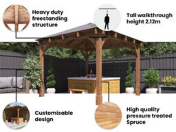 Dunster House Garden Bar Gazebo 3M X 3M Roof Shingles, Heavy Duty Garden Shelter With Log Bar Included Leviathan - thumbnail 3