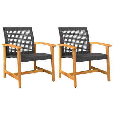 Berkfield Durable Garden Chairs 2 Pcs Black Poly Rattan And Acacia Wood