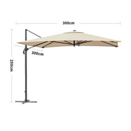 Living And Home 3M Large Square Canopy Rotatable Tilting Garden Rome Umbrella Cantilever Parasol With Cross Base, Beige - thumbnail 6