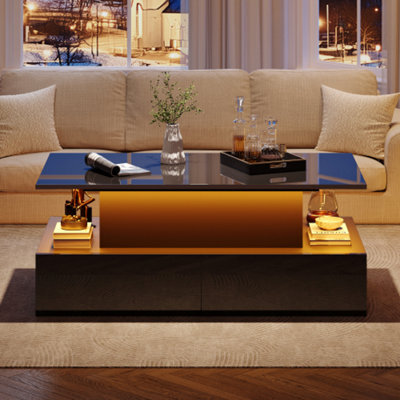 Btm Black Led High Gloss Coffee Table With Lift Top And 4 Drawers Rectangular Wooden Storage Table - image 1