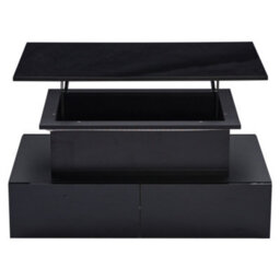 Btm Black Led High Gloss Coffee Table With Lift Top And 4 Drawers Rectangular Wooden Storage Table - thumbnail 9