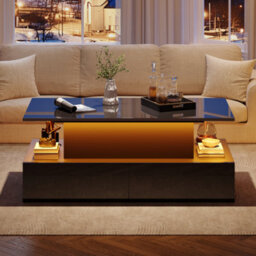 Btm Black Led High Gloss Coffee Table With Lift Top And 4 Drawers Rectangular Wooden Storage Table