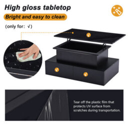 Btm Black Led High Gloss Coffee Table With Lift Top And 4 Drawers Rectangular Wooden Storage Table - thumbnail 5