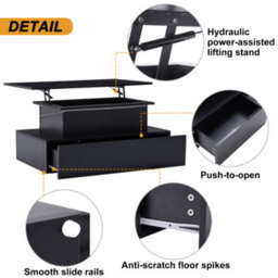Btm Black Led High Gloss Coffee Table With Lift Top And 4 Drawers Rectangular Wooden Storage Table - thumbnail 4