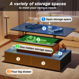 Btm Black Led High Gloss Coffee Table With Lift Top And 4 Drawers Rectangular Wooden Storage Table - thumbnail 3