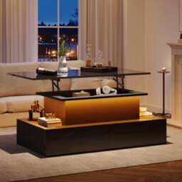 Btm Black Led High Gloss Coffee Table With Lift Top And 4 Drawers Rectangular Wooden Storage Table - thumbnail 2