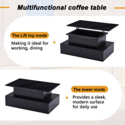 Btm Black Led High Gloss Coffee Table With Lift Top And 4 Drawers Rectangular Wooden Storage Table - thumbnail 6