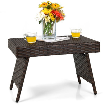 Costway Wicker Coffee Table  Folding Outdoor Patio Rattan Side Table - image 1