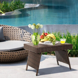 Costway Wicker Coffee Table  Folding Outdoor Patio Rattan Side Table - thumbnail 9