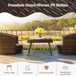 Costway Wicker Coffee Table  Folding Outdoor Patio Rattan Side Table - thumbnail 6