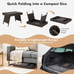 Costway Wicker Coffee Table  Folding Outdoor Patio Rattan Side Table - thumbnail 4