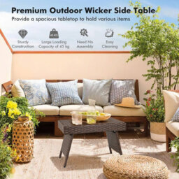 Costway Wicker Coffee Table  Folding Outdoor Patio Rattan Side Table - thumbnail 5