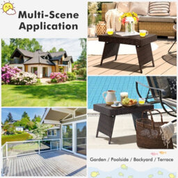 Costway Wicker Coffee Table  Folding Outdoor Patio Rattan Side Table - thumbnail 3