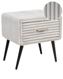 Wyld and Coco Luxenest Bedside Table In Light Grey Jumbo Corduroy - 1 Drawer Nightstand, W46 X D38 X H49Cm - thumbnail 3