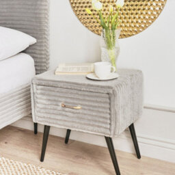 Wyld and Coco Luxenest Bedside Table In Light Grey Jumbo Corduroy - 1 Drawer Nightstand, W46 X D38 X H49Cm - thumbnail 2