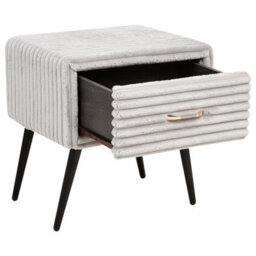 Wyld and Coco Luxenest Bedside Table In Light Grey Jumbo Corduroy - 1 Drawer Nightstand, W46 X D38 X H49Cm - thumbnail 6