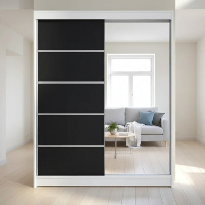 Sliding Door Wardrobe Camino 3 With Mirror White Black - image 1