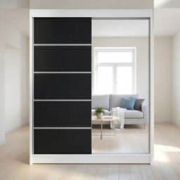 Sliding Door Wardrobe Camino 3 With Mirror White Black - thumbnail 1