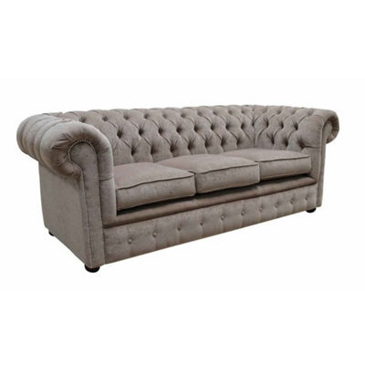 Chesterfield Handmade 3 Seater Sofa Settee Pimlico Mink Brown Fabric In Classic Style - image 1