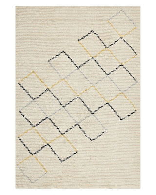 Beliani Aurora Home Beige Cotton Area Rug 140 X 200 Cm Hand-Tufted Low Pile Geometric For Living Room And Bedroom - image 1