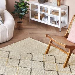 Beliani Aurora Home Beige Cotton Area Rug 140 X 200 Cm Hand-Tufted Low Pile Geometric For Living Room And Bedroom - thumbnail 2