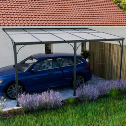 Aluminium Lean To Pergola Carport With Tinted Polycarbonate Roof, Grey, 3.0X4.5M