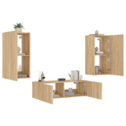 Berkfield 3 Piece Tv Wall Cabinets With Led Lights Sonoma Oak - thumbnail 4