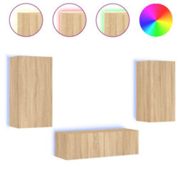 Berkfield 3 Piece Tv Wall Cabinets With Led Lights Sonoma Oak - thumbnail 2
