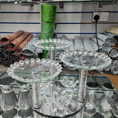 Biznest Large 3 Pillar Crushed Base Candle Holder Centrepiece Stainless Steel Lantern Chrome Windproof