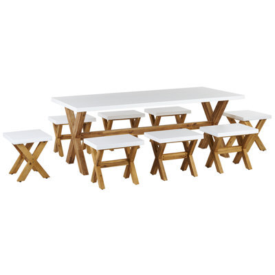 Beliani Garden Dining Set With Stools 8 Seater Olbia Concrete White - image 1