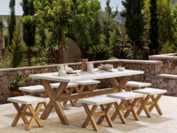 Beliani Garden Dining Set With Stools 8 Seater Olbia Concrete White - thumbnail 2