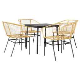 Walplus 5 Piece Garden Dining Set Brown Poly Rattan Glass - Cushion Not Included - thumbnail 2