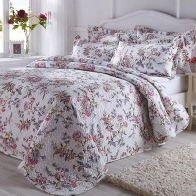 Just So Home Quilted Bedspread Set Printed Wild Flower Lilac/pink (Double)
