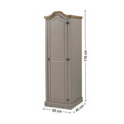 Wardrobe 1 Door Arch Top Grey Solid Wood Mexican Pine Wooden Single Robe - thumbnail 2