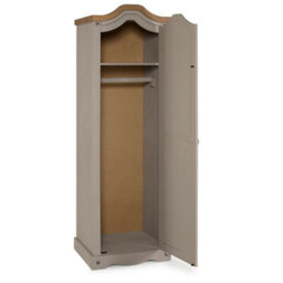 Wardrobe 1 Door Arch Top Grey Solid Wood Mexican Pine Wooden Single Robe - thumbnail 4